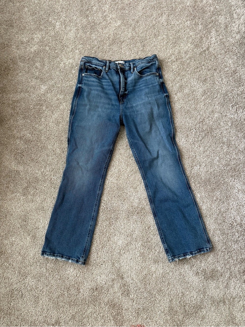 Good American Denim Jeans in Classic Blue with Tan Stitching